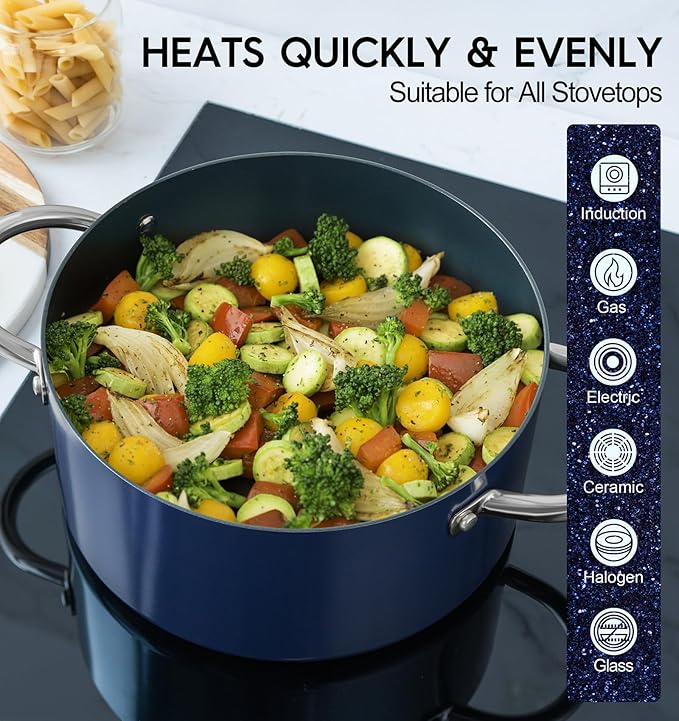 MICHELANGELO 8 Quart Stock Pot with Lid, Non Toxic Cooking Pot, Ceramic Soup Pots with Lid, Non Stick Pot with Stainless Steel Handle, Induction Compatible - Image 4