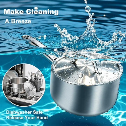 5 QT Saucepan with Lid,3-Ply Stainless Steel Stockpot,Professional Grade Cookware,Induction Compatible