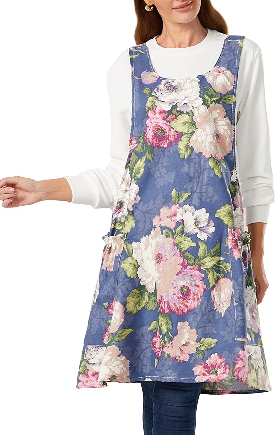 Cozy Adjustable Cross Back Aprons for Women with Pockets Cotton Linen Cooking Kitchen Baking