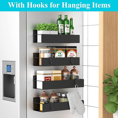 HuggieGems 4 Pack Magnetic Spice Storage Rack Organizer for Refrigerator and Oven, Black Fridge Organizers and Storage - Image 2