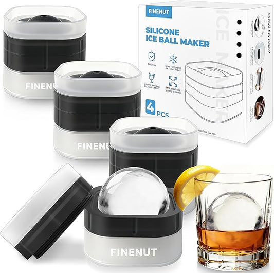 Easy Release Ice Ball Maker Mold, 4 Pack, 2.5 Inch Large Round Ice Cube Mold for Whiskey & Cocktails, Stackable Lid, Reinforced Leak-Resistant Silicone, BPA-Free