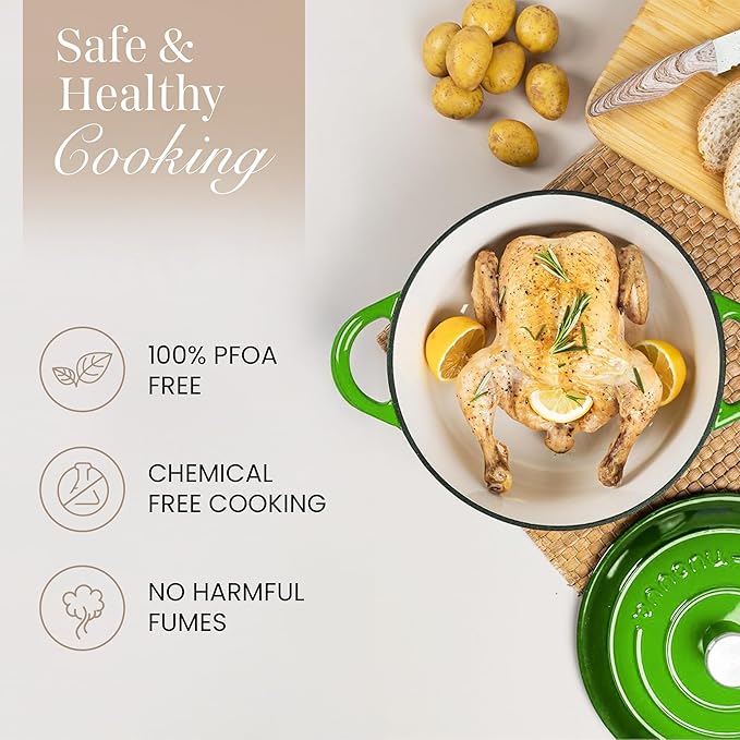 Cast Iron Pot with Lid – Non-Stick Ovenproof Enamelled Casserole Pot, Oven Safe up to 500° F – Sturdy Dutch Oven Cookware – Green, 5-Quart, 24cm – by Nuovva - Image 4