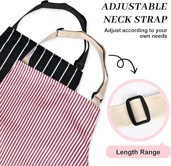 2Pack Adjustable Kitchen Apron for Women Men with 2 Pockets，Cotton-Polyester Blend Bib Aprons for Cooking,Baking - Image 5