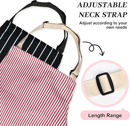 2Pack Adjustable Kitchen Apron for Women Men with 2 Pockets，Cotton-Polyester Blend Bib Aprons for Cooking,Baking - Image 5