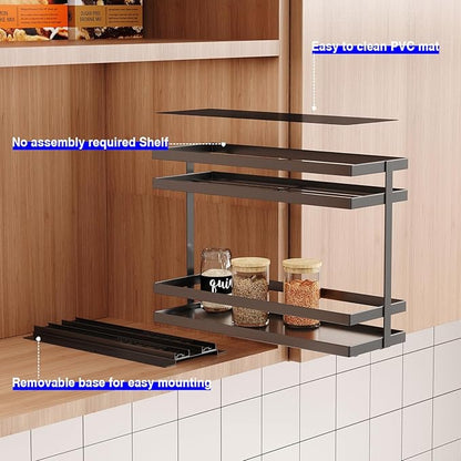 Mustorn 2 Pack Pull Out Spice Rack Organizer for Cabinet, 2 Tier Metal Slide Out Seasoning Organizer and Storage Heavy Duty Vertical Spice Rack Shelf Pullout for Kitchen Cabinets No Drilling (Black) - Image 3