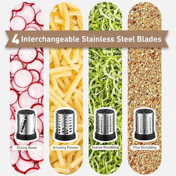 Stainless Steel Cheese Grater Attachment for KitchenAid Stand Mixer,4 Drum Blades for Slicing and Shredding Cheese & Vegetables,Dishwasher Safe Kitchen Prep Accessory for Salad Prep - Image 3