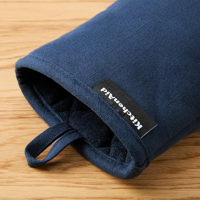 KITCHENAID Gourmet Series Gridlines Mini Oven Mitts 2-Pack Set, Heat Resistant up to 600°F, Soft Silicone Grip, Magnetic Cuff, Ink Blue, 5.5"x9" - Image 4
