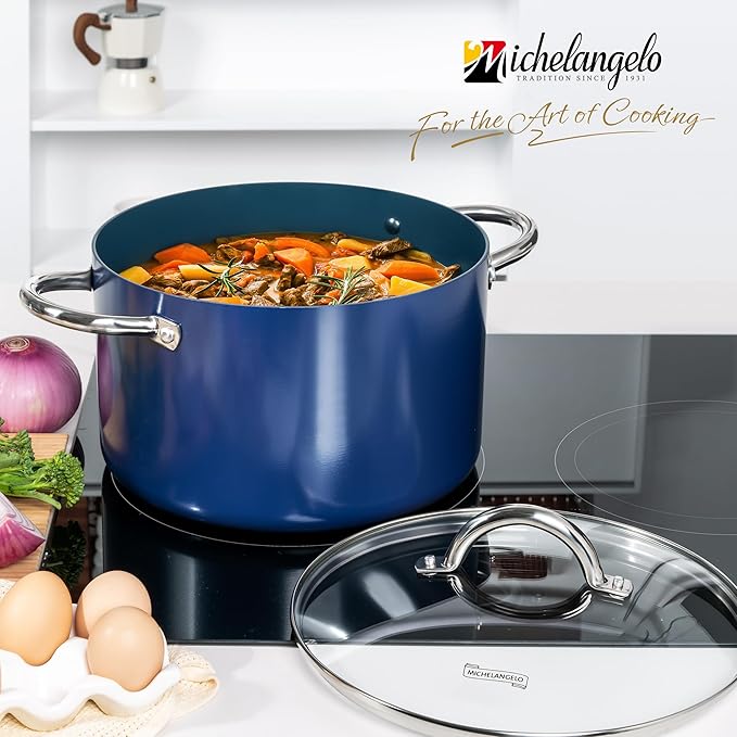 MICHELANGELO 10 Quart Stock Pot with Lid, Non Toxic Cooking Pot, Ceramic Soup Pots with Lid, Non Stick Pot with Stainless Steel Handle, Induction Compatible - Image 7