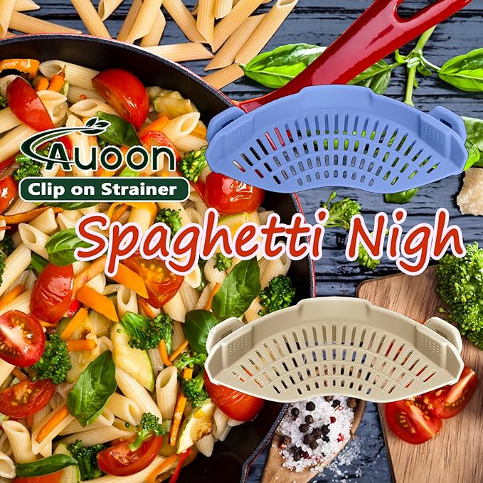 AUOON Clip on Strainer for Pots and Pans - Silicone Food Strainer for Draining Pasta, Spaghetti, Noodles, Fruits, Vegetables, Grease, Ground Beef (Blue Velvet) - Image 3