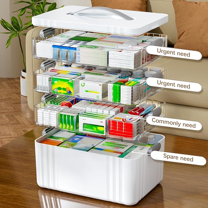 ARSTPEOE 4-Tier Medicine Organizer - Portable Medicine Cabinet with Plastic Handle, Multipurpose Medical Box, Empty First Aid Kit for Home - Image 3