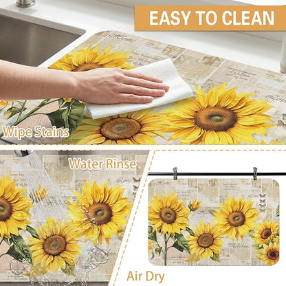 Kitchen Countertop Dish Drying Mat,Super Absorbent Coffee Bar Mat for Maker Espresso Machine, Anti-Slip Accessories for Kitchen Countertops 24x18 Inch