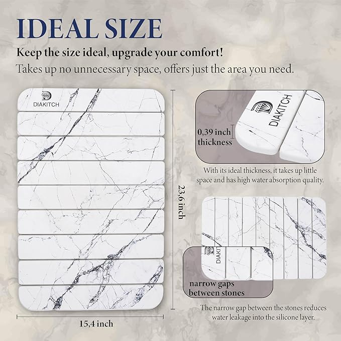 Stone Drying Mat for Kitchen Counter – Super Absorbent Stone Dish Drying Mat, Foldable & Quick Dry, Diatomaceous Earth Mat for Dish & Bottle, Ideal for Kitchen - 23.6" x 15.4", White - Image 3