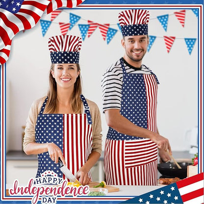 SATINIOR USA 4th of July Flag Kitchen Chef Hat Adjustable Apron 250th Independence Day Apron Patriotic Aprons for Men Women