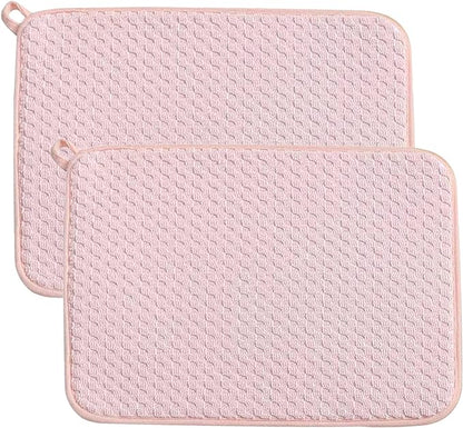 Pink Dish Drying Mats for Kitchen Counter, 2 Pack Dish Drying Mat Drying Pad, Dish Rack Drainer Mat, Kitchen Mat (Pink) by QualityGoodsWorldwideLLC