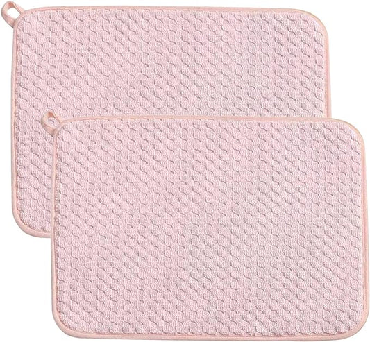 Pink Dish Drying Mats for Kitchen Counter, 2 Pack Dish Drying Mat Drying Pad, Dish Rack Drainer Mat, Kitchen Mat (Pink) by QualityGoodsWorldwideLLC
