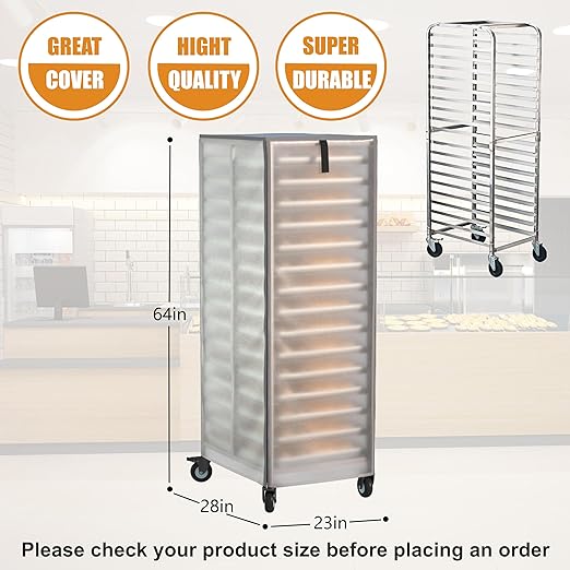 Commercial Bread Racks Cover with Zipper 20tier Sheet Pan Rack,23" W x 28" D x 64" H,PVC Frosted,High Density Waterproof Bread Rack Cover.