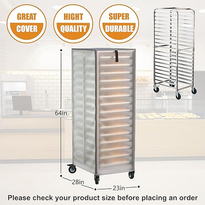 Commercial Bread Racks Cover with Zipper 20tier Sheet Pan Rack,23" W x 28" D x 64" H,PVC Frosted,High Density Waterproof Bread Rack Cover.