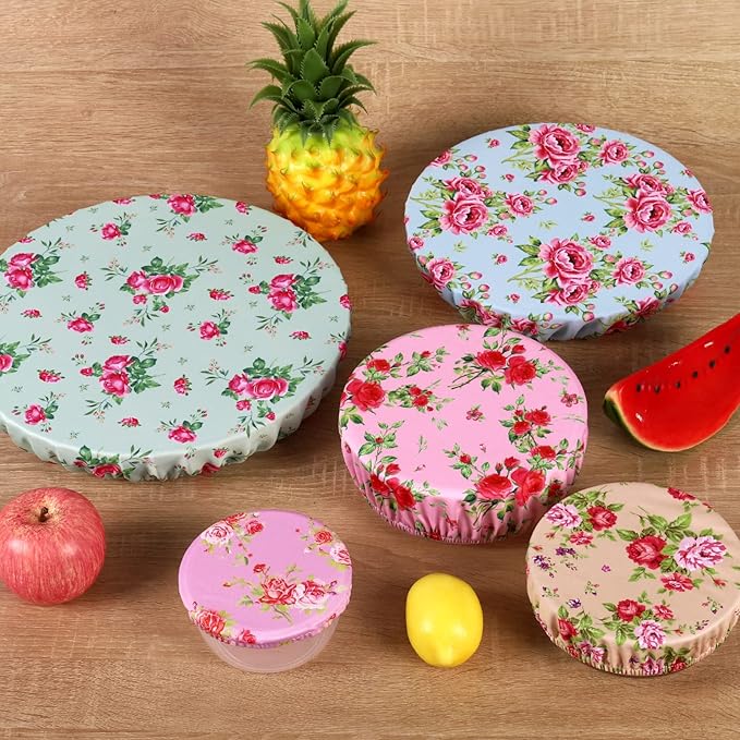 10Pcs Reusable Bowl Covers In 5 Size, Stretch Cloth Fabric Dish Cover Kitchen Storage Containers Lids for Fruits Food Leftover Dough Bread Proofing