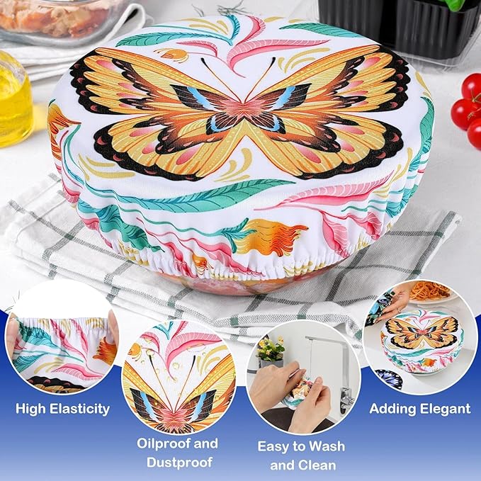 5 Pieces Bowl Covers Reusable, 5 Size Elastic Cloth Bowl Covers for Bread Proofing, Food Covers Washable for Food Fruits Leftover (Lotus Floral) - Image 6
