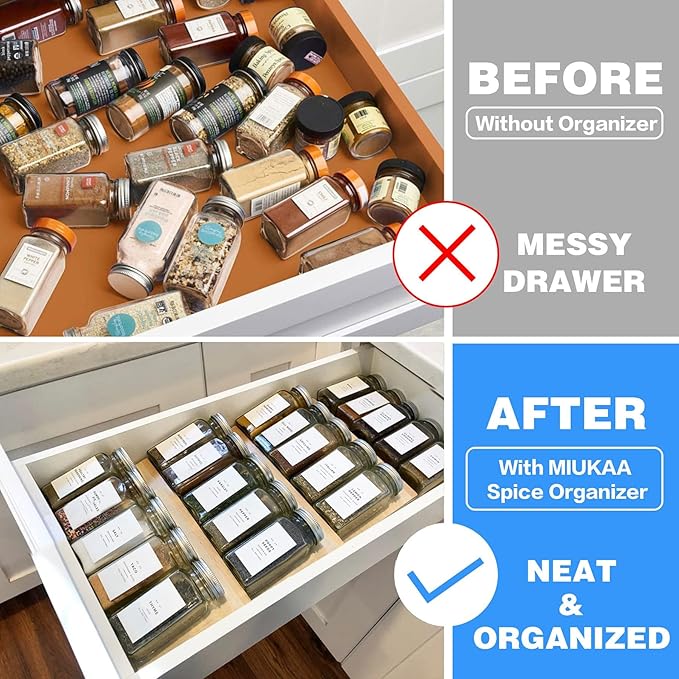MIUKAA Clear Acrylic Spice Drawer Organizer, 4 Tier- 2 Set Expandable From 9" to 18" Seasoning Jars Drawers Insert, Kitchen Spice Rack Tray for Drawer/Countertop (Jars not included) - Image 2