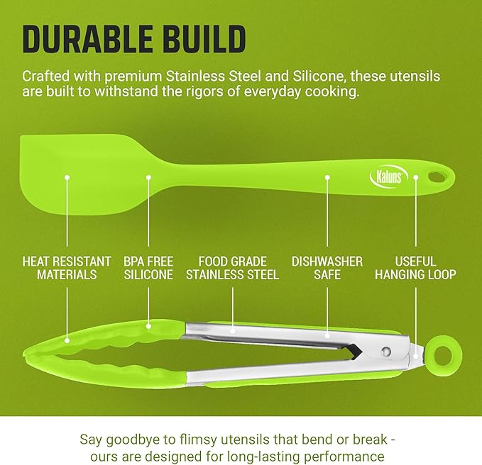 Kaluns Kitchen Tongs for Cooking Grilling Set of 4, BBQ Grill Tongs With Silicone Tip Stainless Steel Heat Resistant, Non-stick Pull Lock, Incl 7, 9, 12 Inch Tong Plus a Silicone Spatula - Image 4