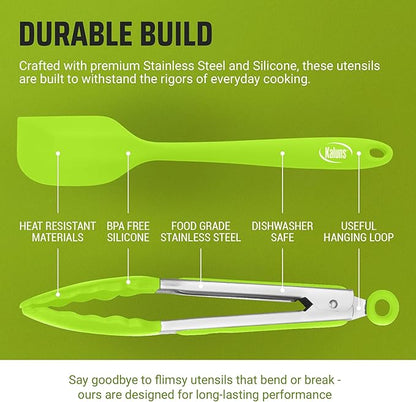 Kaluns Kitchen Tongs for Cooking Grilling Set of 4, BBQ Grill Tongs With Silicone Tip Stainless Steel Heat Resistant, Non-stick Pull Lock, Incl 7, 9, 12 Inch Tong Plus a Silicone Spatula - Image 4