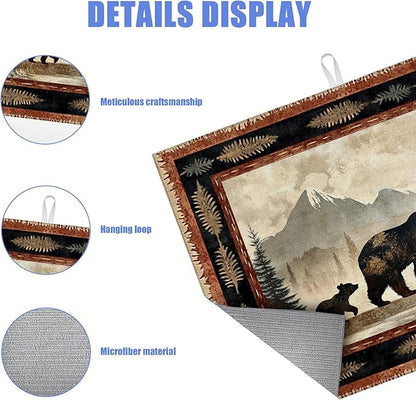Rustic Bear Dish Drying Mat for Kitchen Counter Wild Animals Drying Pad Absorbent Reversible Dish Drainer Rack Mats Draining Pad 18"x24"Inch