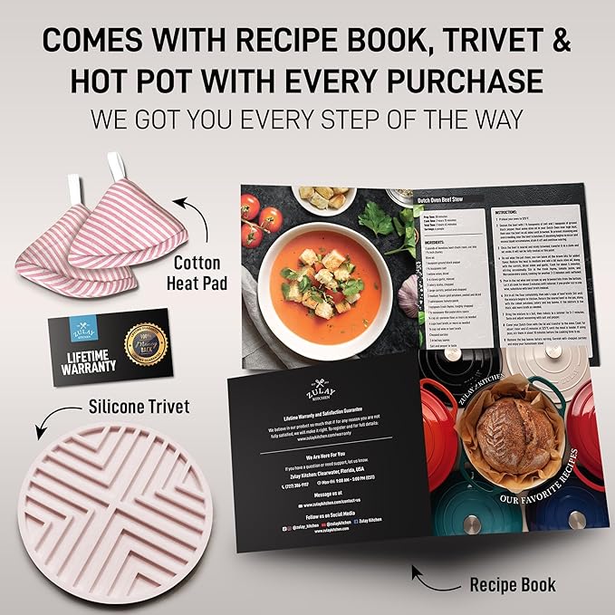 Zulay Kitchen 6 Quart Enameled Cast Iron Dutch Oven Pot with Lid – Premium Durability & Oven Safe up to 500°F – Heavy Duty Cookware Perfect for Bread Baking, Stews, Braising & Roasting - Pink - Image 3