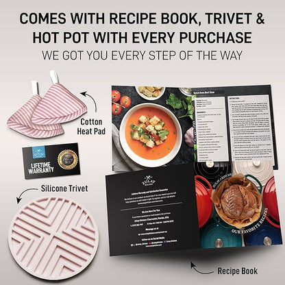 Zulay Kitchen 6 Quart Enameled Cast Iron Dutch Oven Pot with Lid – Premium Durability & Oven Safe up to 500°F – Heavy Duty Cookware Perfect for Bread Baking, Stews, Braising & Roasting - Pink - Image 3