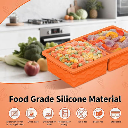 Doasuwish 3-Pack Silicone Freezer Trays with Lid,2 Large 2-Cup(500ml)&4 Medium 1-Cup(250ml)&6 Small 1/2-Cup(125ml) Soup Freezer Container Molds,Ice Cube Tray For Meal Prep&Freezing Soup,Stews,Sauces