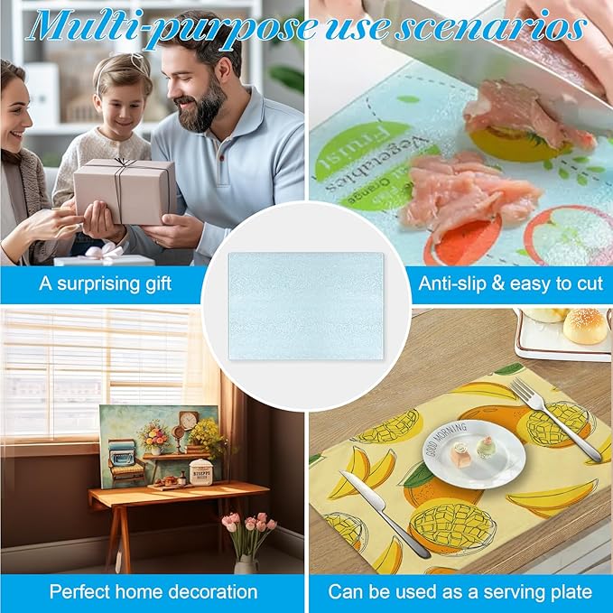6 Pcs Sublimation Cutting Board Blanks, Textured Tempered Glass Cutting Boards For Kitchen, Anti Slip Chopping Board For Countertop Heat Press Machine Personalized Home Decoration