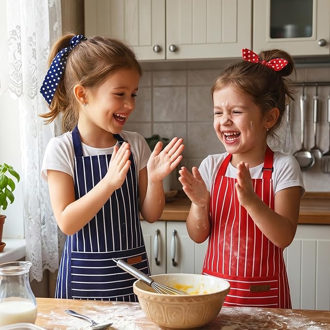 2 Pack Stripes Kids Apron, Kids Cooking Aprons with 2 Pockets, Cute Aprons for Cooking for Boys and Girls