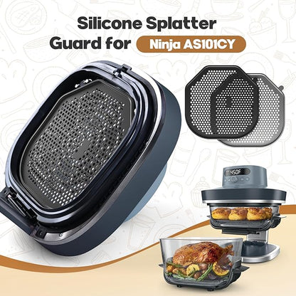 2 PCS Silicone Splatter Shield Heat-Resistant Splash Guard for Ninja Crispi Pro Glass Air Fryer -Replacement Parts AS101CY,Compatible with Ninja Crispi Pro Accessories & Crisp Containers (BlackGrey)