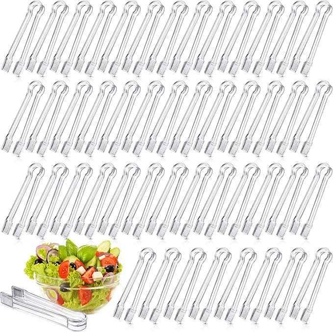 Nuogo 48 Pcs Plastic Buffet Serving Tongs 6.3 Inch One-off Clear Kitchen Tongs Mini Serving Utensils for Food Ice Salad Buffet Barbecue Cookies Tea Coffee Appetizers Party Supplies by Nuogo
