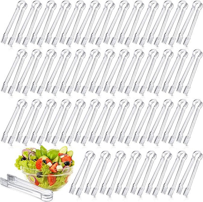 Nuogo 48 Pcs Plastic Buffet Serving Tongs 6.3 Inch One-off Clear Kitchen Tongs Mini Serving Utensils for Food Ice Salad Buffet Barbecue Cookies Tea Coffee Appetizers Party Supplies by Nuogo