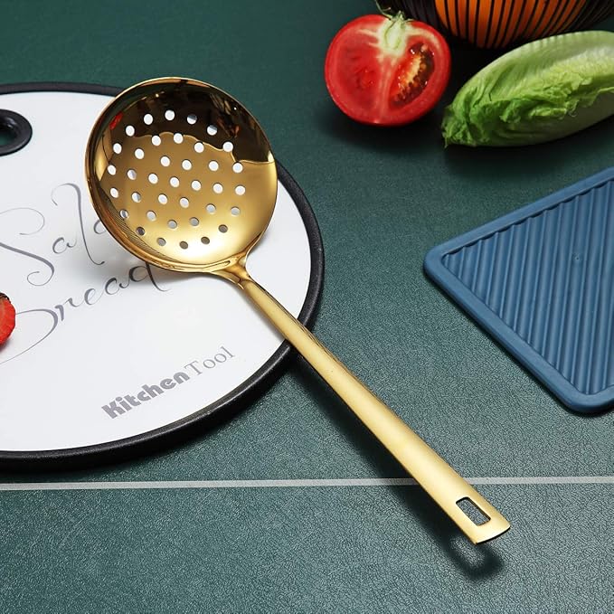 Gold Skimmer, Berglander Metal Strainer With Titanium Gold Plating, Kitchen Cooking Skimmers For Non-Stick Cookware, Dishwasher Safe, Easy to Clean - Image 3