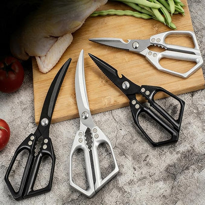 2-Piece Heavy Duty Kitchen Scissors Professional Stainless Steel Meat & Poultry Shears for Cutting Chicken Bones with Ergonomic Handles, Dishwasher Safe for Kitchen & BBQ Silver