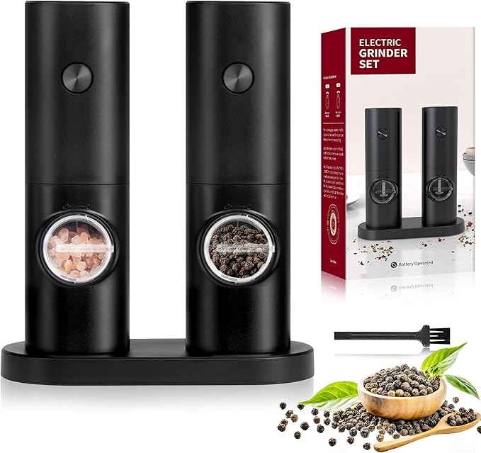 Simple Deluxe Electric Salt and Pepper Grinder Set, One Hand Adjustable Coarseness, Battery Powered, Seasoning Tools for Kitchen, Dining or Gifts, Black by SimpleDeluxe