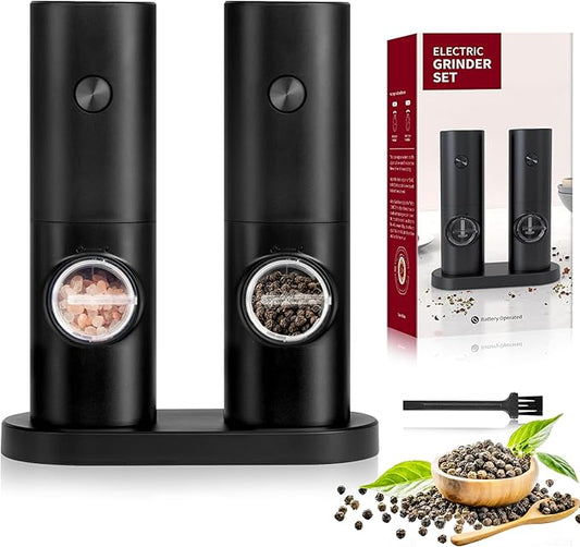 Simple Deluxe Electric Salt and Pepper Grinder Set, One Hand Adjustable Coarseness, Battery Powered, Seasoning Tools for Kitchen, Dining or Gifts, Black by SimpleDeluxe