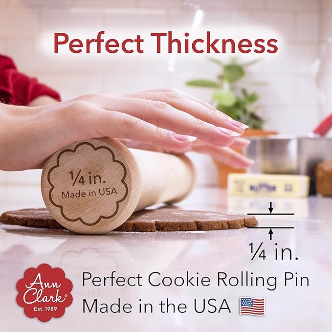 Perfect Cookie Rolling Pin 1/4-in. Fixed Depth Hardwood Made in the USA by Ann Clark - Image 3