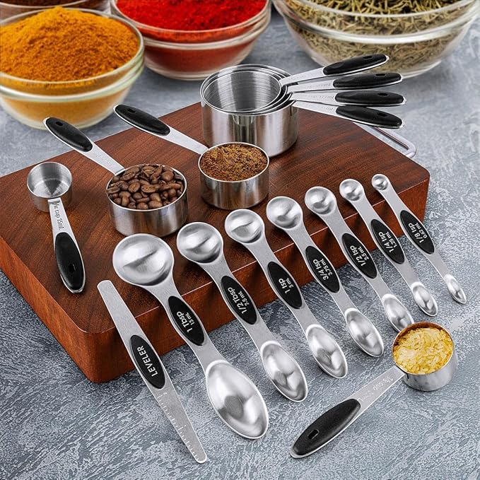 Measuring Cups & Spoons Set of 16, BOBIPRO Stainless Steel 8 Nesting Measure Cups Set & 7 double-sided Magnetic Measuring Spoons Set & 1 Leveler for Dry and Liquid Ingredient - Image 6