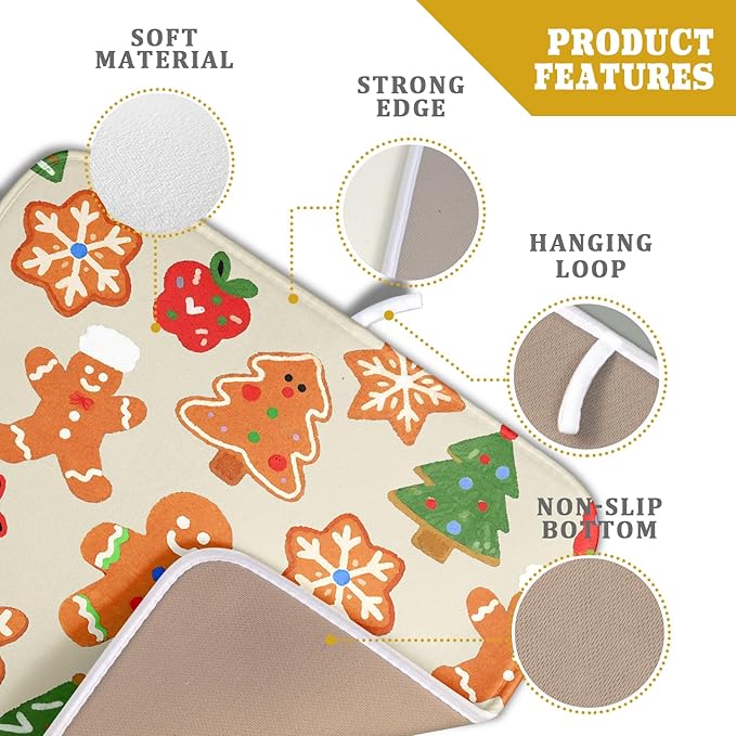 Christmas Dish Drying Mat for Kitchen Counter 16x18 Cute Gingerbread Themed Winter Xmas Holiday Absorbent Reversible Microfiber Drying Mats Kitchen Countertop Protector Dishes Drainer Rack Pad - Image 4