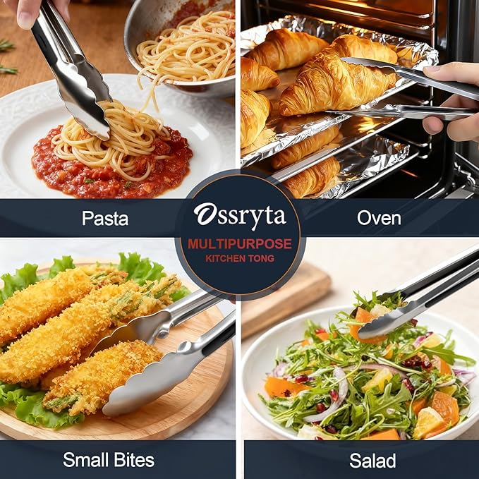 Small Cooking Tong Set of 3 - Mini 7 Inch Stainless Steel Locking Tongs, Heat Resistant to 600°F, Food Grade Kitchen Metal Tong for Food, Salad, Pasta, Steaks, Vegetables - Dishwasher Safe - Image 6