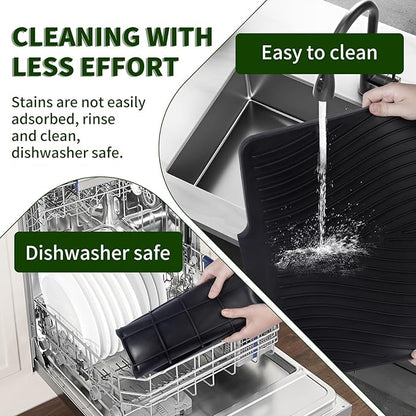 Silicone Dish Drying Mat 16x13,Food-Grade Silicone,Easy Clean Pad for Countertop Protection,Heat Resistant,Easy Clean,Non-Slip Drain Pad with Built-in Drain,Multi-Functional Use,Black - Image 6