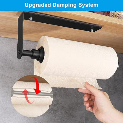 MONEER Magnetic Paper Towel Holder for Frige, One-Hand Operable Paper Towel Holder, Self-Adhesive, No Drill Magnet Paper Towel Holder for Kitchen, Refrigerator, RV, Garage (Black)