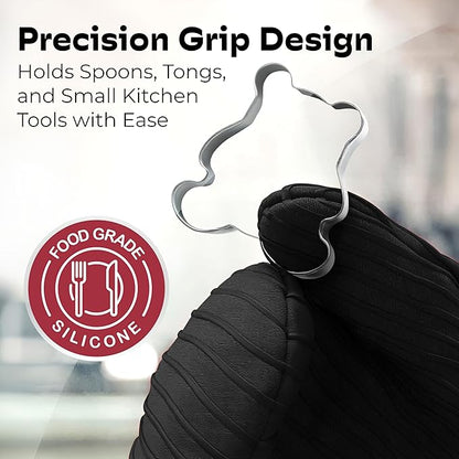 Silicone Mini Oven Mitts - Black Set of 2 - Heat Resistant to 536 F / 280 C Kitchen Gloves Professional Grade Pot Holders for Cooking Baking
