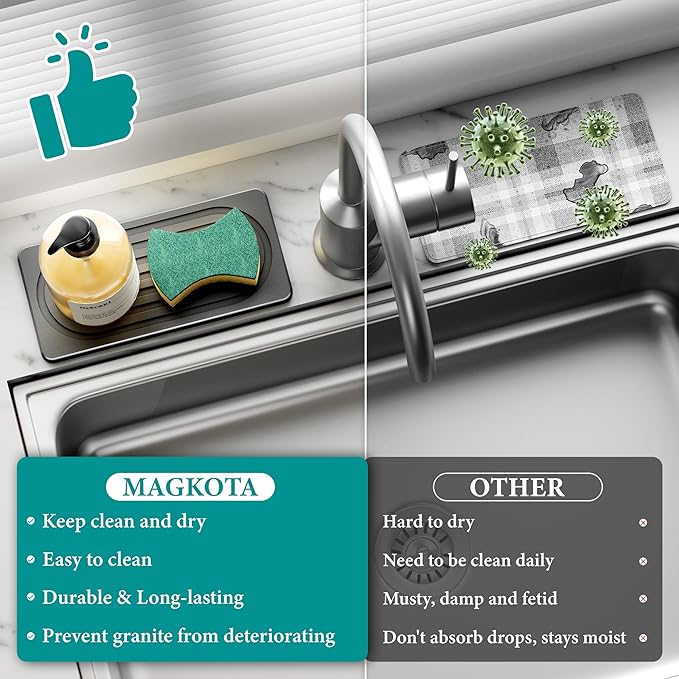 Water Absorbing Stone Tray for Sink, Quick Drying Diatomite Bathroom Tray Countertop, Stone Drying Mat for Kitchen Counter Faucet, Soap Dish Dispenser Vanity Organizer, Dark Grey-B-8.3" x 4" - Image 5