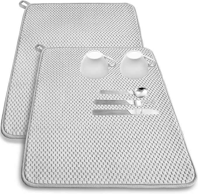 2 Pack Microfiber Dish Drying Mat,24x17" Large Size Highly Absorbent Dish Drainer Mat,Kitchen Counter Quick Dry Pads for Under Sink,Coffee Rack(Gray) by Bvrbaory