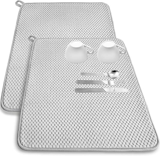 2 Pack Microfiber Dish Drying Mat,24x17" Large Size Highly Absorbent Dish Drainer Mat,Kitchen Counter Quick Dry Pads for Under Sink,Coffee Rack(Gray) by Bvrbaory
