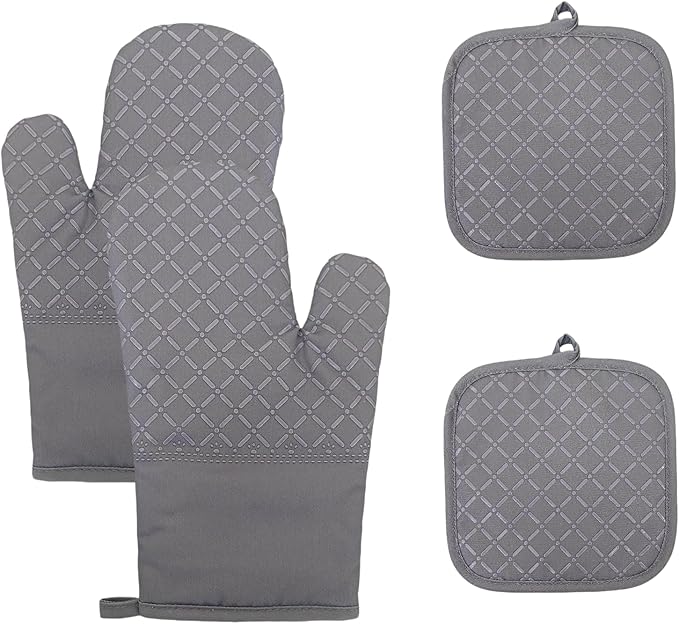 Oven Mitts and Pan Racks 4-Piece Set, Extended Kitchen Oven Mitts and Pan Racks, Heat Resistant 500 °F, Silicone Non-Slip Surface for Baking and Cooking (Grey) by Unknown